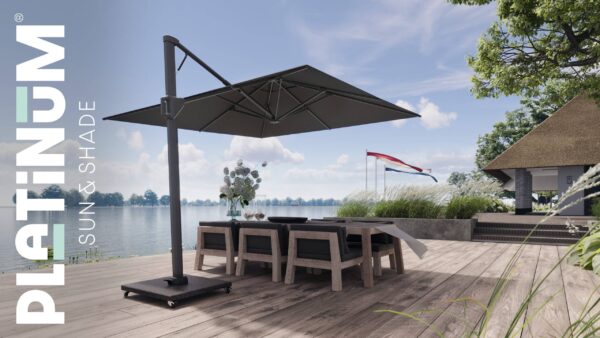 Platinum Ceramica Antraciet 90 kg vulbare premium parasolvoet met zwenkwielen voor zweefparasols. - Afbeelding 2