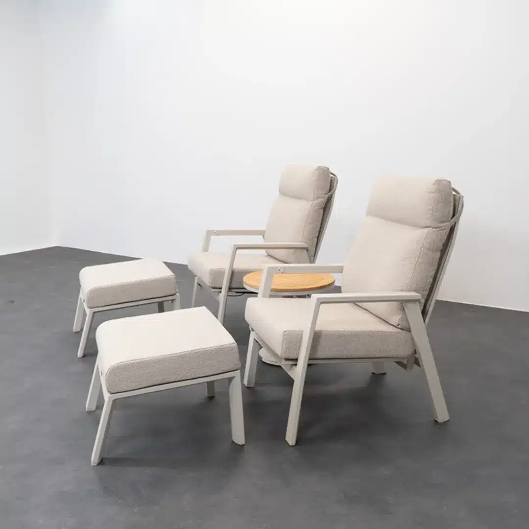 Relax Loungestoelen Aruba Incl. Voetenbanken & Bijzettafel Bonaire Champagne teak Januari 2027 - Afbeelding 2