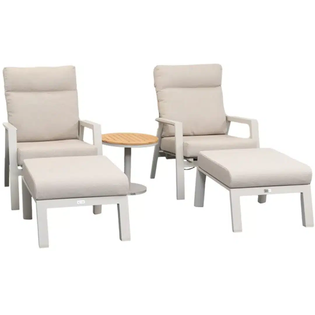 Relax Loungestoelen Aruba Incl. Voetenbanken & Bijzettafel Bonaire Champagne teak Januari 2027