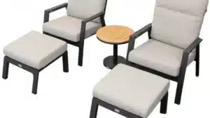 Relax Loungestoelen Aruba Incl. Voetenbanken & Bijzettafel Bonaire Teak Matt Royal Grey Januari 2027