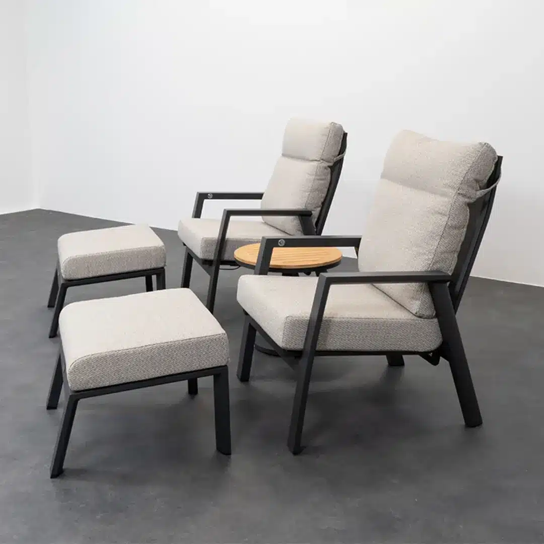 Relax Loungestoelen Aruba Incl. Voetenbanken & Bijzettafel Bonaire Teak Matt Royal Grey Januari 2027 - Afbeelding 4